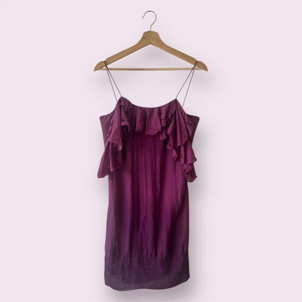 Purple Silk Ruffle Cocktail Dress | Rebecca Taylor